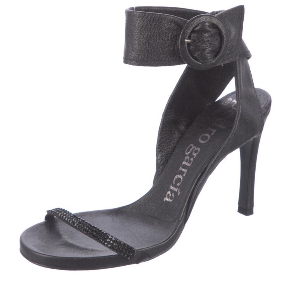 Pedro Garcia Black  Leather Ankle Strap Heels Shoes Women’s 37.5 US 7.5